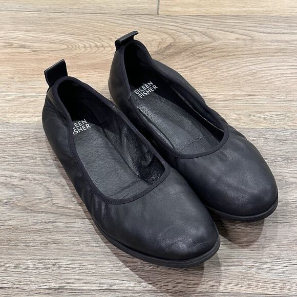 Eileen Fisher Ballet Flats Women’s 7 Notion Black Leather Chic Preppy - Picture 2 of 8
